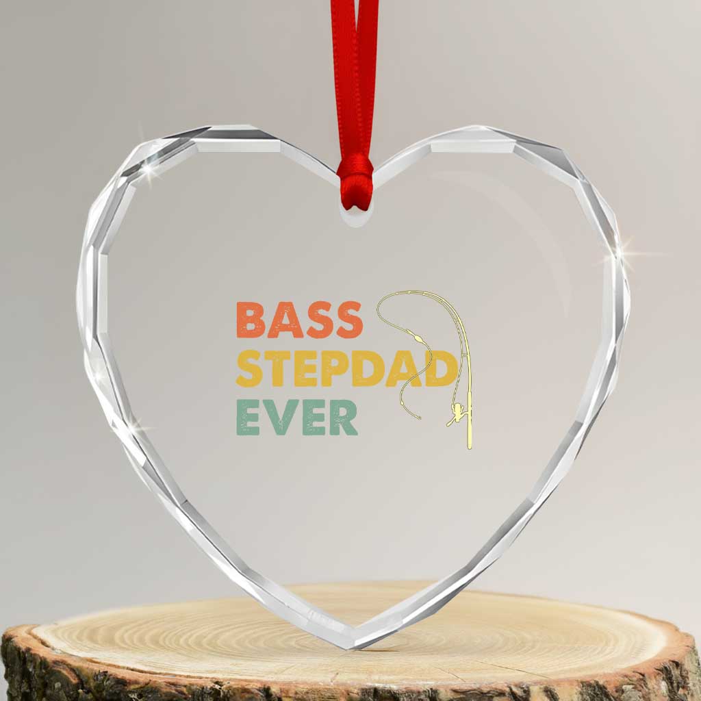 Fishing Bonus Dad Heart Crystal Glass Ornament Retro Bass Stepdad Ever Fathers Day Fisherman