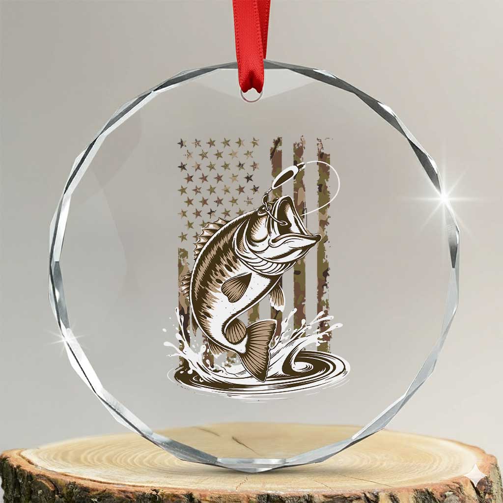 Fishing Camo Crystal Glass Ornament Bass Fish American Flag Boy Men Fisherman Gift TS10 Transparent Glass 3'' Circle Print Your Wear
