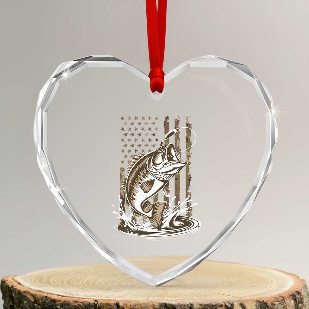 Fishing Camo Heart Crystal Glass Ornament Bass Fish American Flag Boy Men Fisherman Gift TS10 Transparent Glass 3'' Heart Print Your Wear