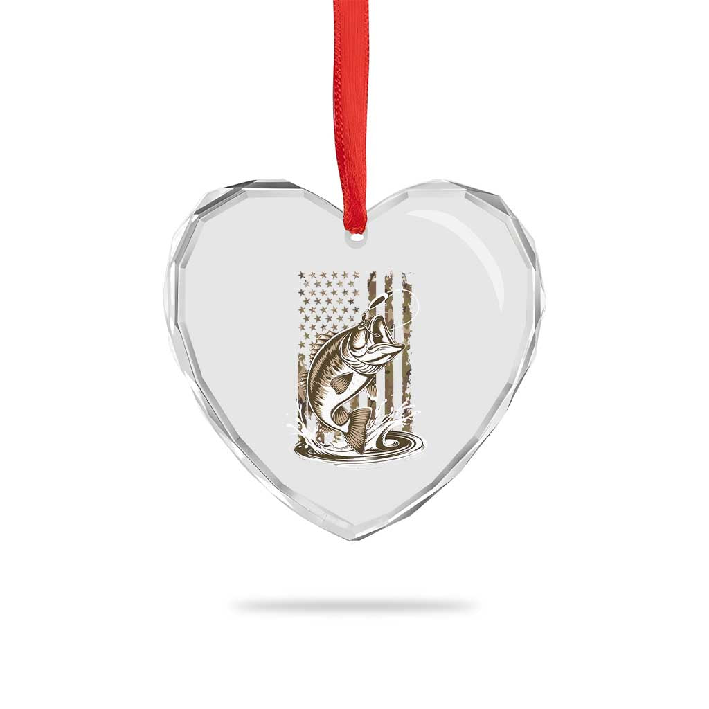 Fishing Camo Heart Crystal Glass Ornament Bass Fish American Flag Boy Men Fisherman Gift TS10 Print Your Wear