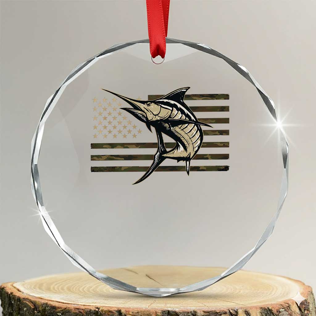 Fishing Camouflage US Flag Crystal Glass Ornament Swordfish Fish Fisherman Camo TS10 Transparent Glass 3'' Circle Print Your Wear