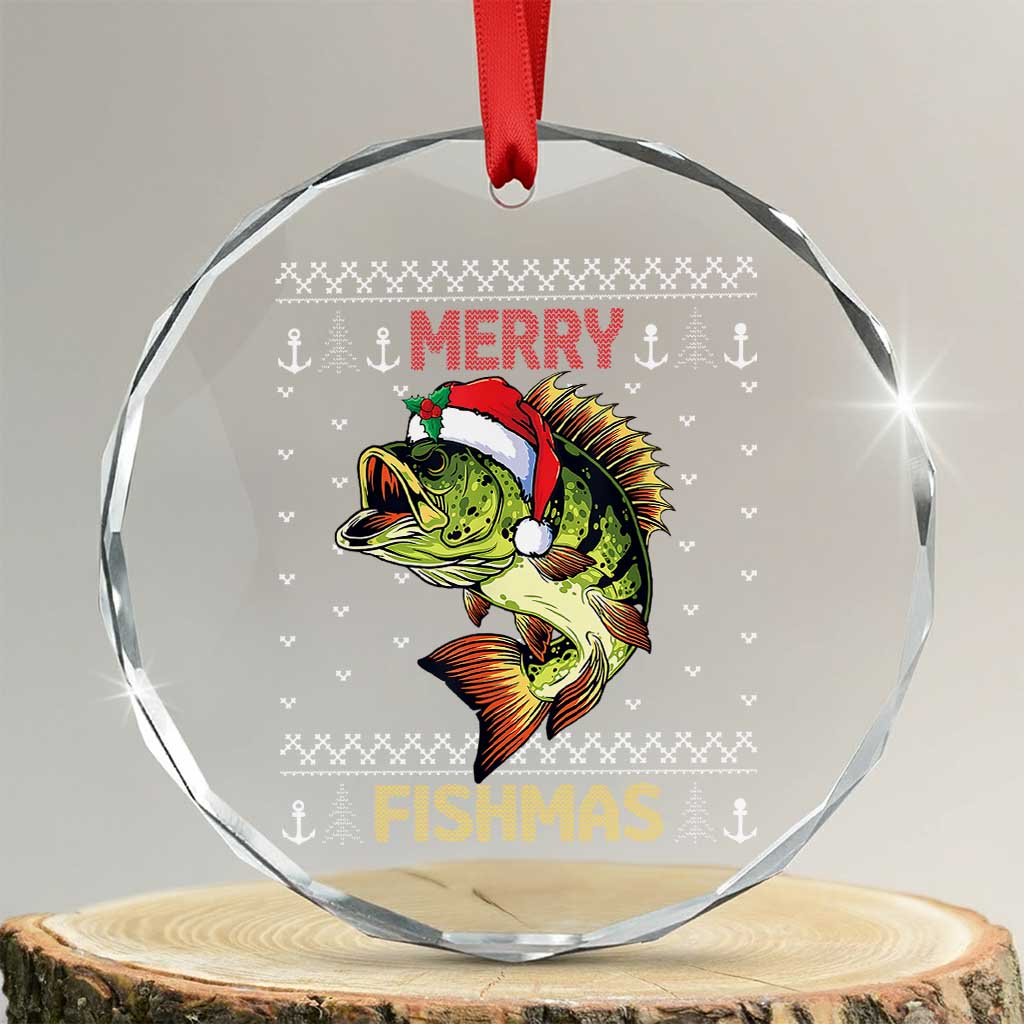 Fishing Crystal Glass Ornament Merry Fishmas Bass Fish Ugly Sweater TS10 Transparent Glass 3'' Circle Print Your Wear