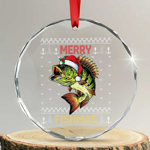 Fishing Crystal Glass Ornament Merry Fishmas Bass Fish Ugly Sweater TS10 Transparent Glass 3'' Circle Print Your Wear
