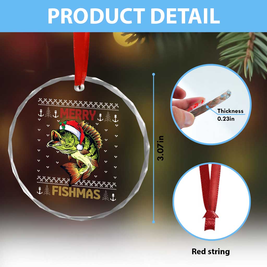 Fishing Crystal Glass Ornament Merry Fishmas Bass Fish Ugly Sweater TS10 Print Your Wear