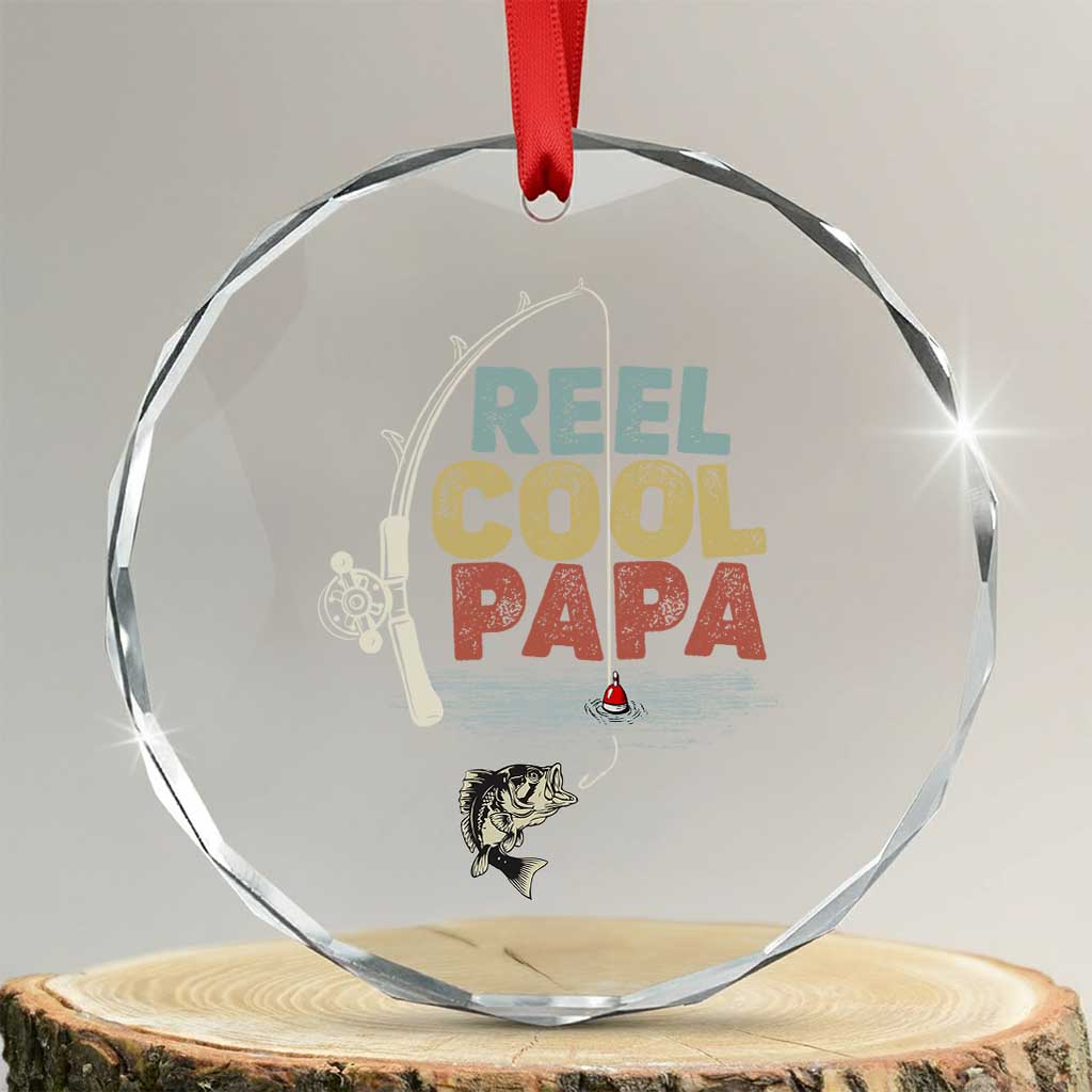 Fishing Dad Crystal Glass Ornament Reel Cool Papa Retro Vintage TS02 Transparent Glass 3'' Circle Print Your Wear