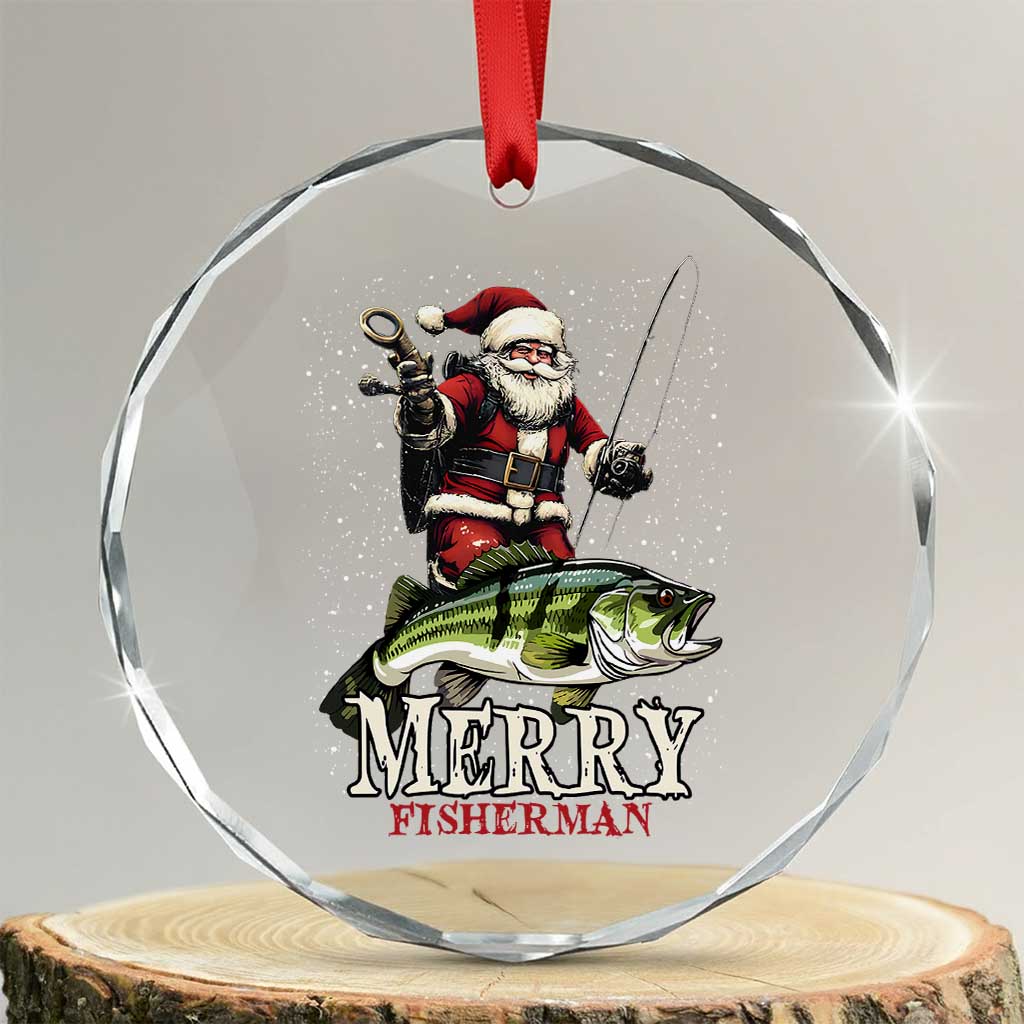 Fishing Gifts Crystal Glass Ornament Merry Fisherman Santa Claus Fish Fishing Rod TS10 Transparent Glass 3'' Circle Print Your Wear