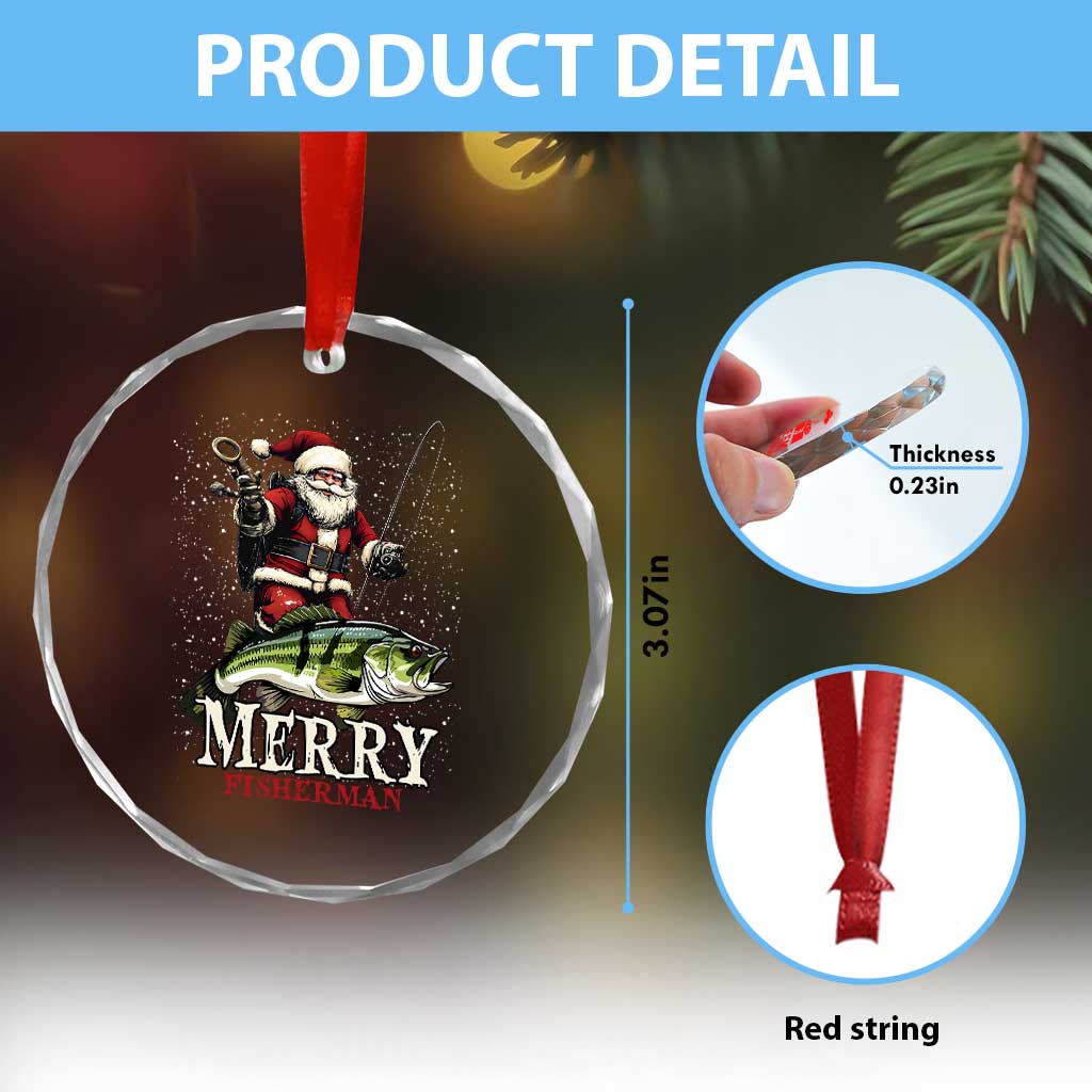 Fishing Gifts Crystal Glass Ornament Merry Fisherman Santa Claus Fish Fishing Rod TS10 Print Your Wear