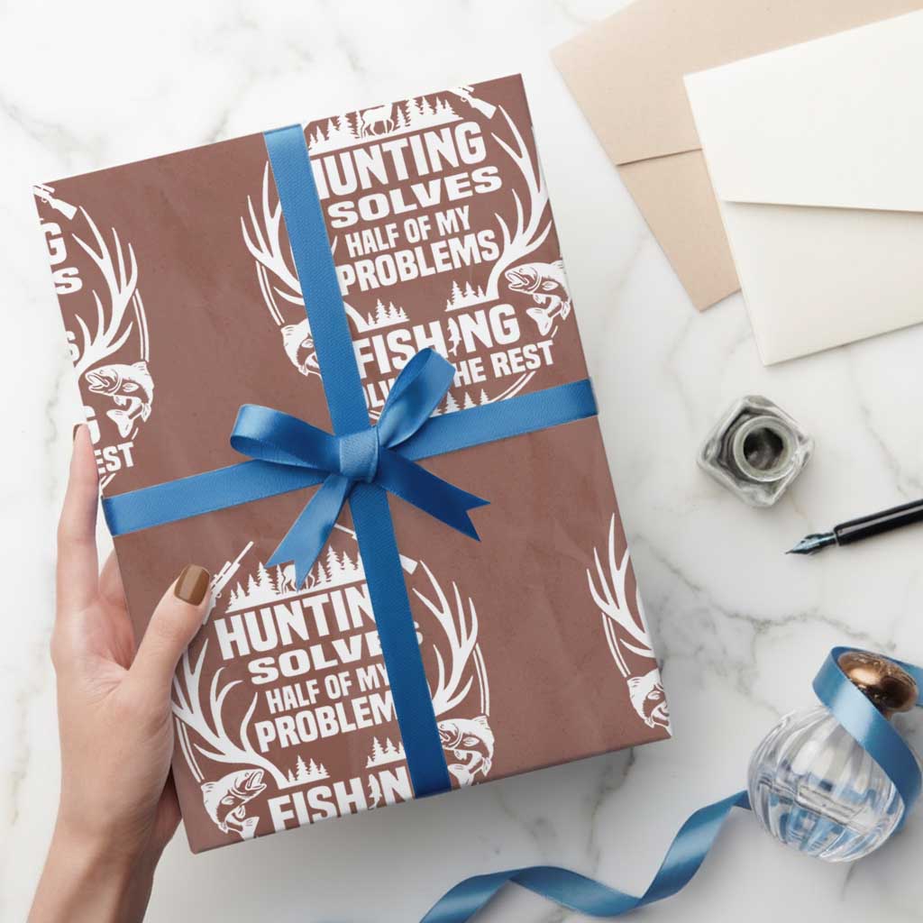 Fishing Hunting Solve Problems Wrapping Paper Roll Gift Idea For Hunter Fisherman TS12 Mocha Print Your Wear