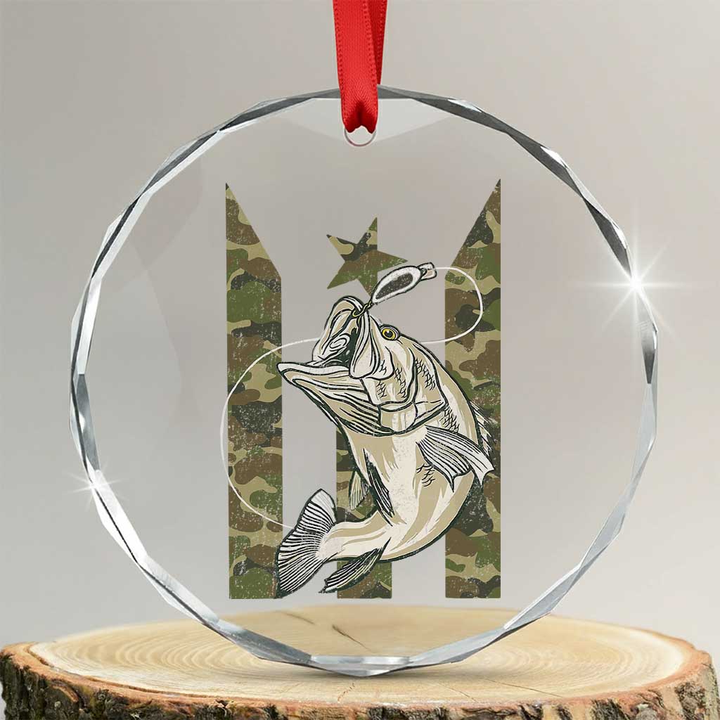 Fishing Puerto Rico Flag Crystal Glass Ornament Bass Fish Fisherman Camo Camouflage US Flag TS10 Transparent Glass 3'' Circle Print Your Wear