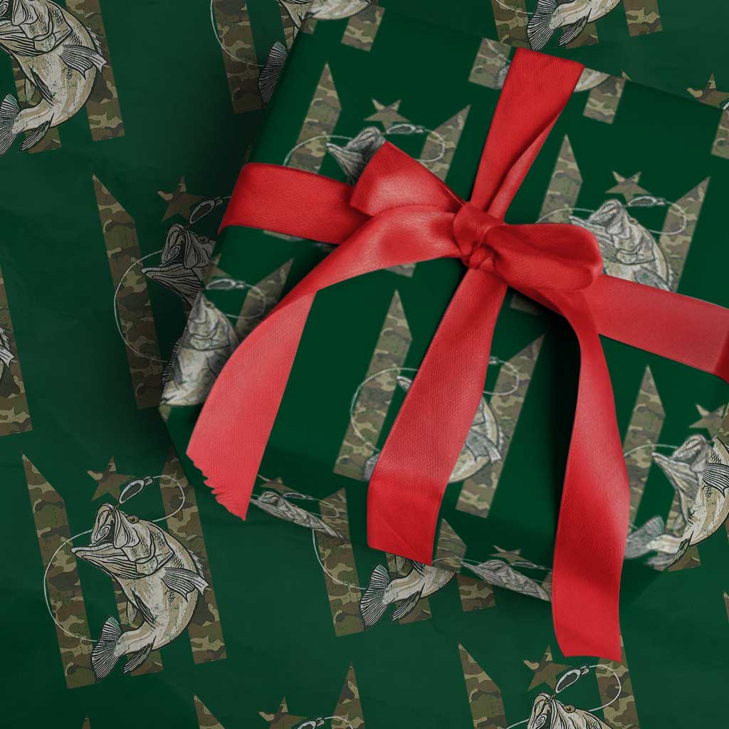 Fishing Puerto Rico Flag Wrapping Paper Roll Bass Fish Fisherman Camo Camouflage US Flag TS10 Green Print Your Wear