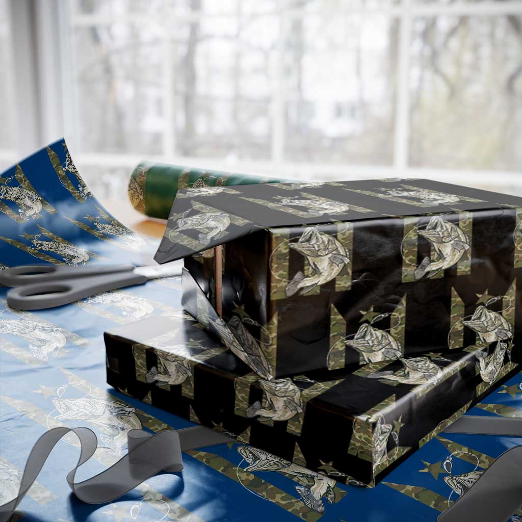 Fishing Puerto Rico Flag Wrapping Paper Roll Bass Fish Fisherman Camo Camouflage US Flag TS10 Black Print Your Wear