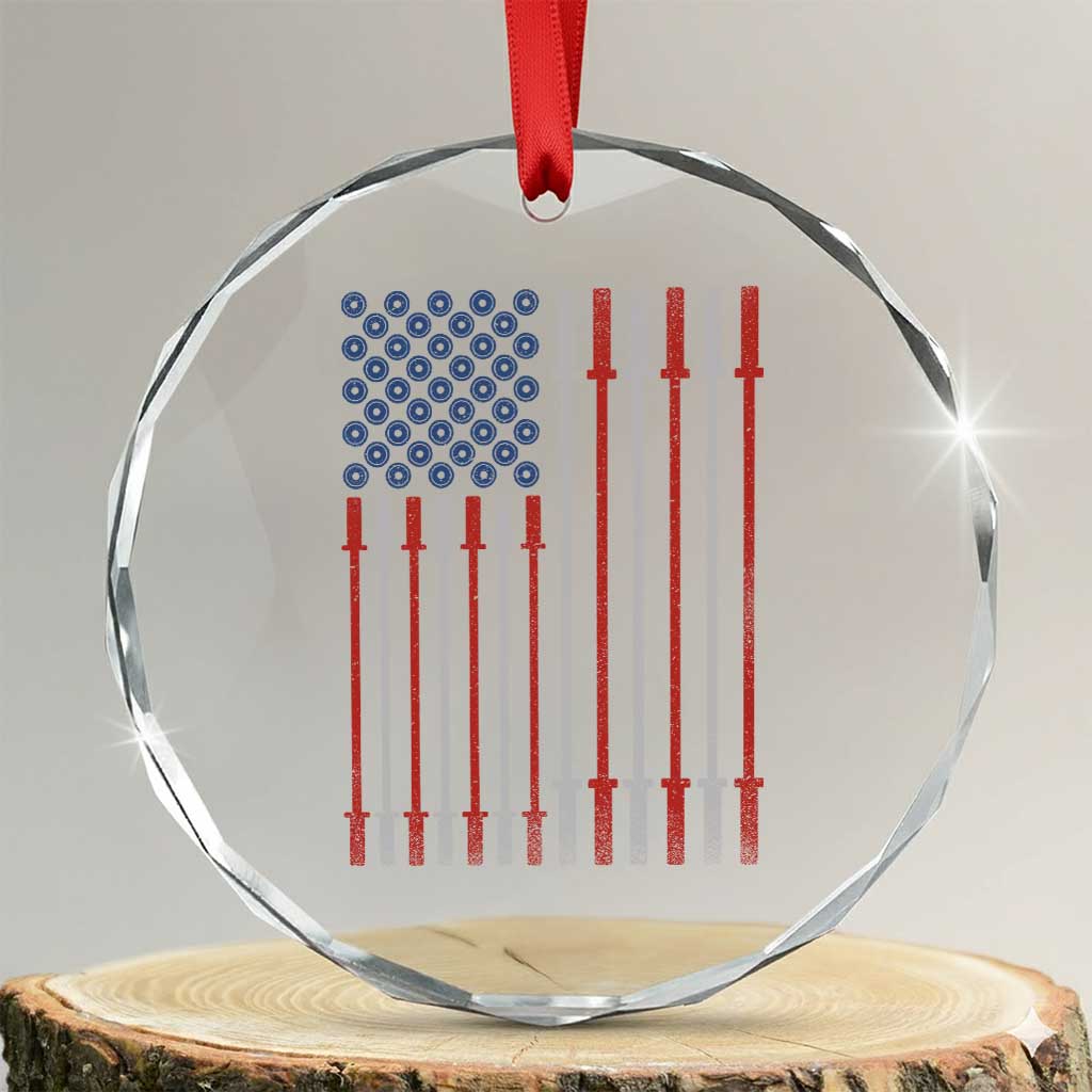 Fitness Gym Barbell Powerlifting Patriotic American Flag Crystal Glass Ornament TS11 Transparent Glass 3'' Circle Print Your Wear