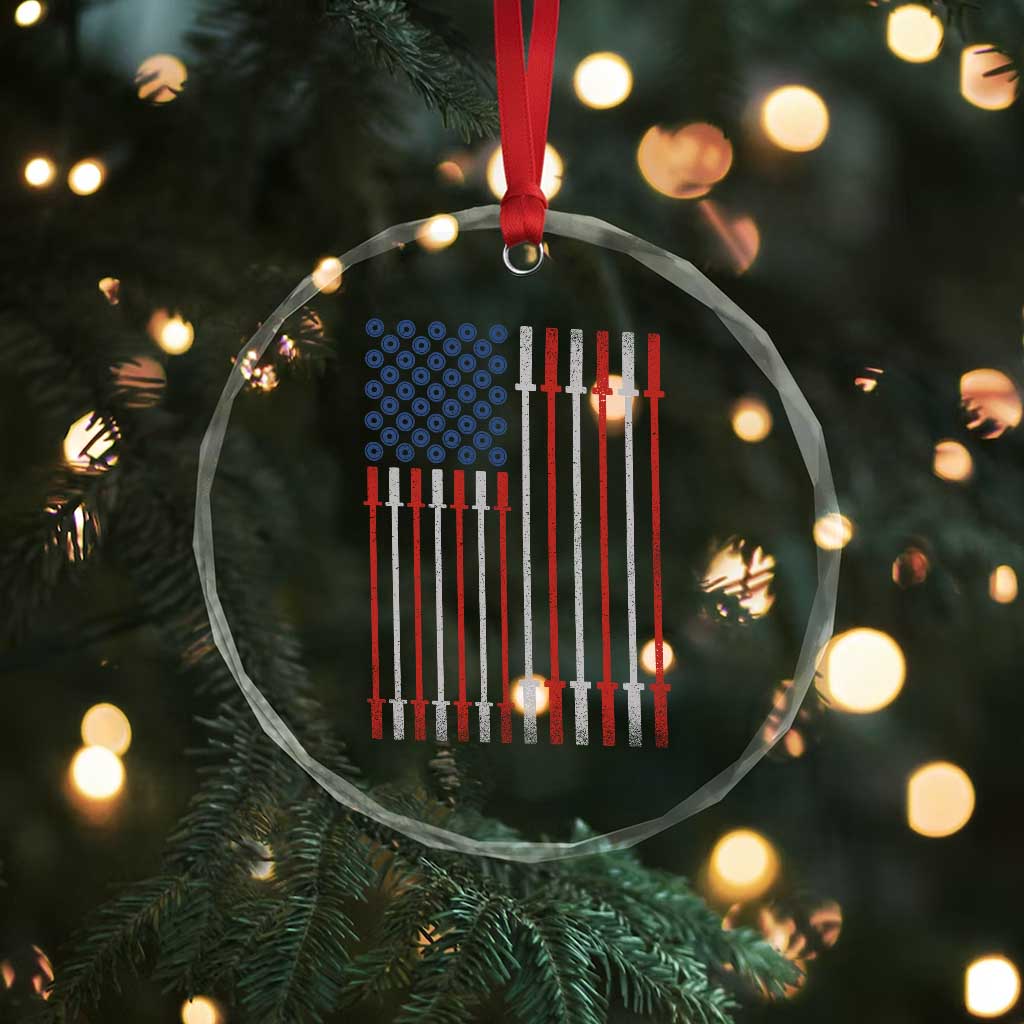 Fitness Gym Barbell Powerlifting Patriotic American Flag Crystal Glass Ornament TS11 Print Your Wear