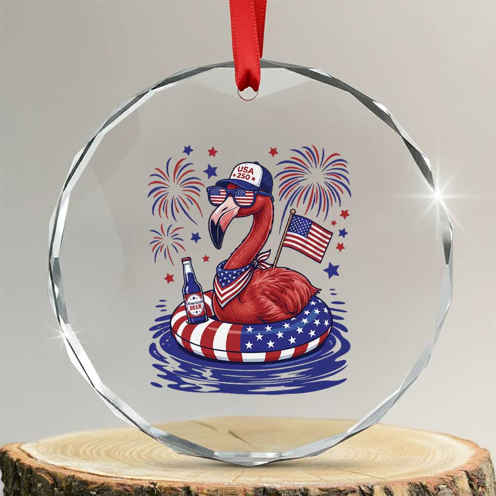 Flamingo 4Th Of July Patriotic USA American Flag Crystal Glass Ornament TS14 Transparent Glass 3'' Circle Print Your Wear