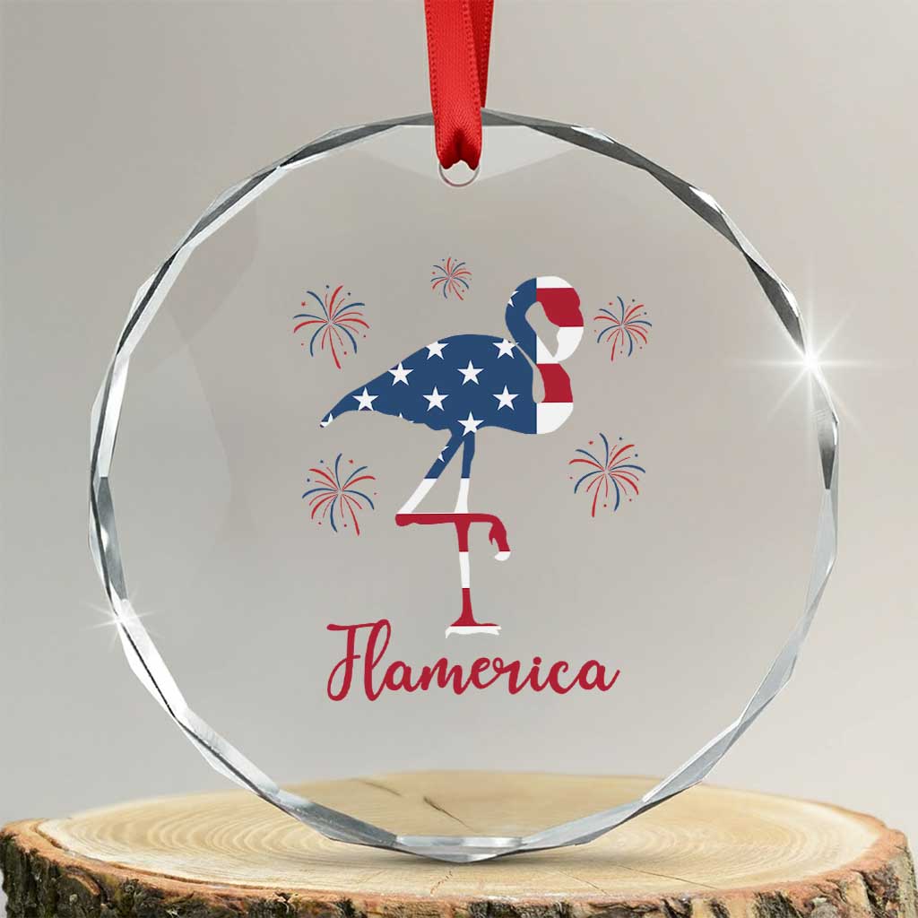 Flamingo 4Th Of July Patriotic USA Independence Flamerica Crystal Glass Ornament TS14 Transparent Glass 3'' Circle Print Your Wear