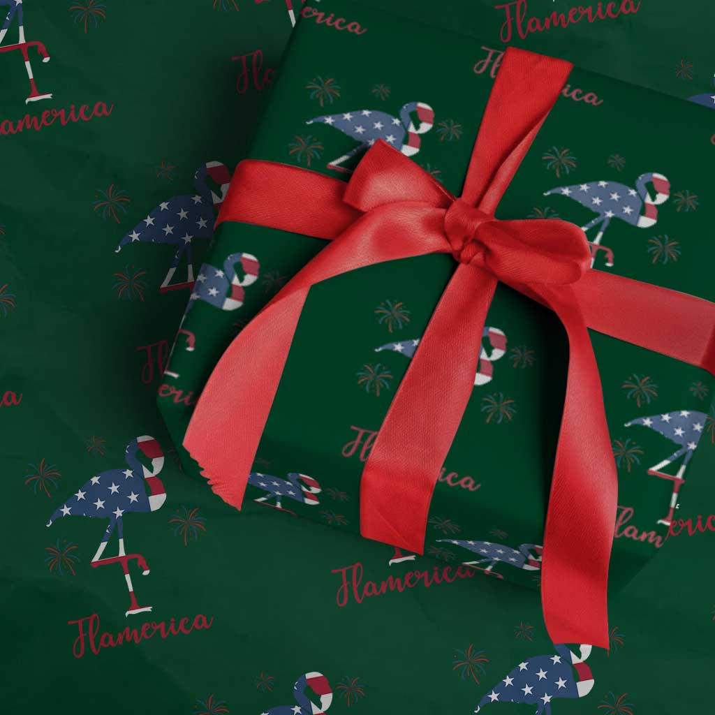Flamingo 4Th Of July Patriotic USA Independence Flamerica Wrapping Paper Roll TS14 Green Print Your Wear