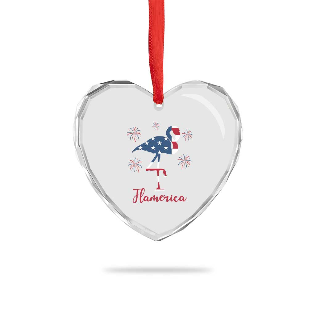 Flamingo 4Th Of July Patriotic USA Independence Flamerica Heart Crystal Glass Ornament