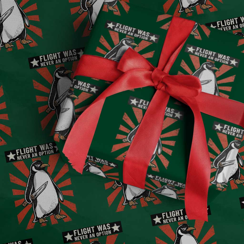 Flight was Never an Option Wrapping Paper Roll Funny Penguin Knife Sarcastic