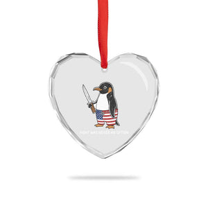 Flight was Never an Option Heart Crystal Glass Ornament Funny Penguin Knife Sarcastic American Flag