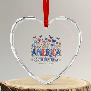 Floral 250th Anniversary Heart Crystal Glass Ornament Wildflower Independence Day 250 Years Birthday 1776 2026 TS10 Transparent Glass 3'' Heart Print Your Wear