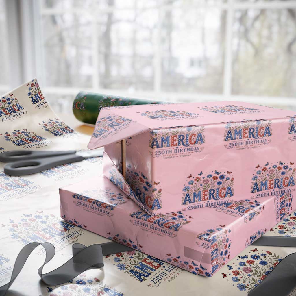 Floral 250th Anniversary Wrapping Paper Roll Wildflower Independence Day 250 Years Birthday 1776 2026 TS10 Light Pink Print Your Wear