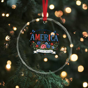 Floral 250th Birthday of America 250 Years USA Patriotic Crystal Glass Ornament