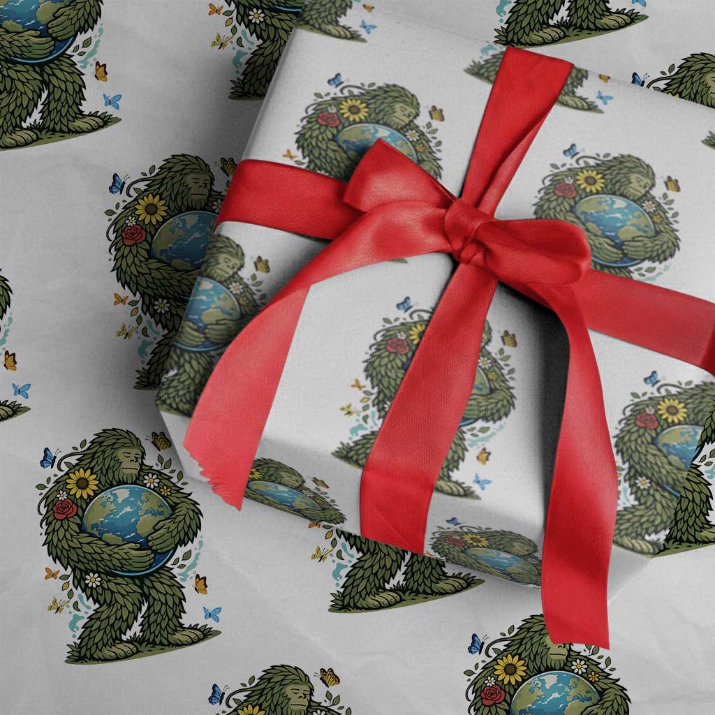 Floral Bigfoot Hugging Earth Wrapping Paper Roll Cottagecore Nature Lover TS12 White Print Your Wear