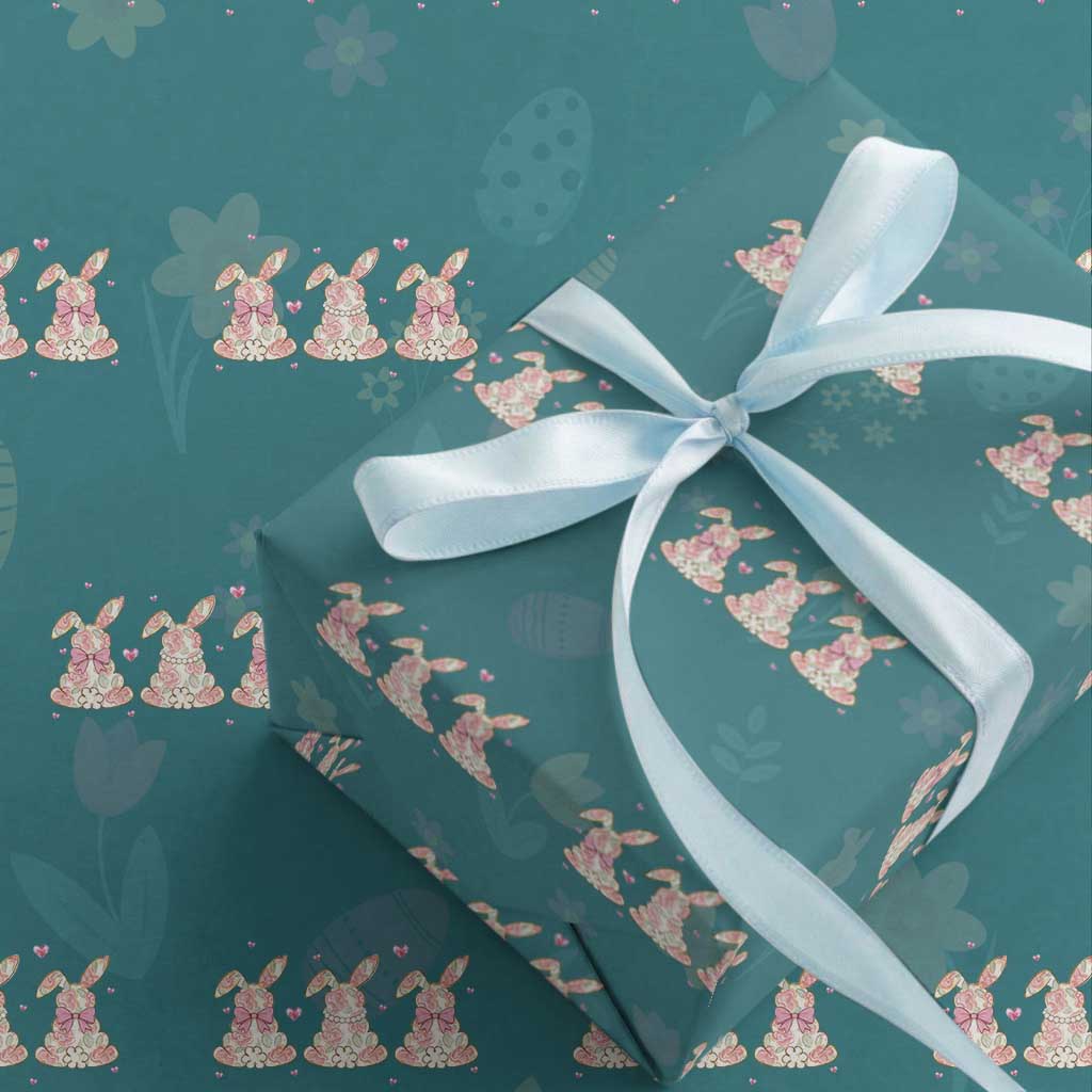 Floral Bunny Easter Wrapping Paper Roll Shabby Chic Rose Pattern TS12 Teal Print Your Wear