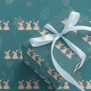Floral Bunny Easter Wrapping Paper Roll Shabby Chic Rose Pattern TS12 Teal Print Your Wear