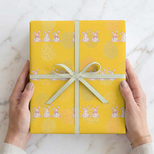 Floral Bunny Easter Wrapping Paper Roll Shabby Chic Rose Pattern TS12 Yellow Print Your Wear