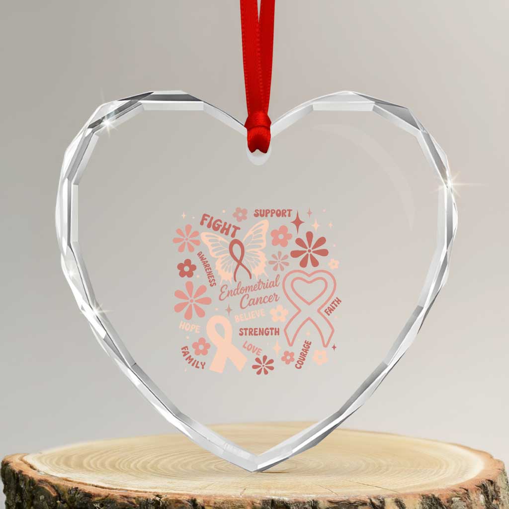 Floral Butterfly Endometrial Cancer Awareness Heart Crystal Glass Ornament Believe Strength Faith