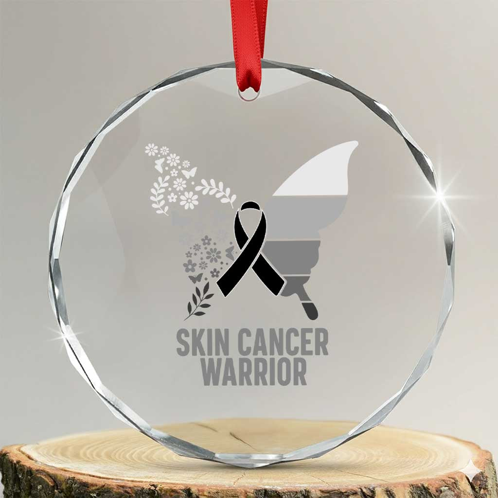 Floral Butterfly Melanoma Awarenes Crystal Glass Ornament Black Ribbon Warrior Support Gift TS12 Transparent Glass 3'' Circle Print Your Wear