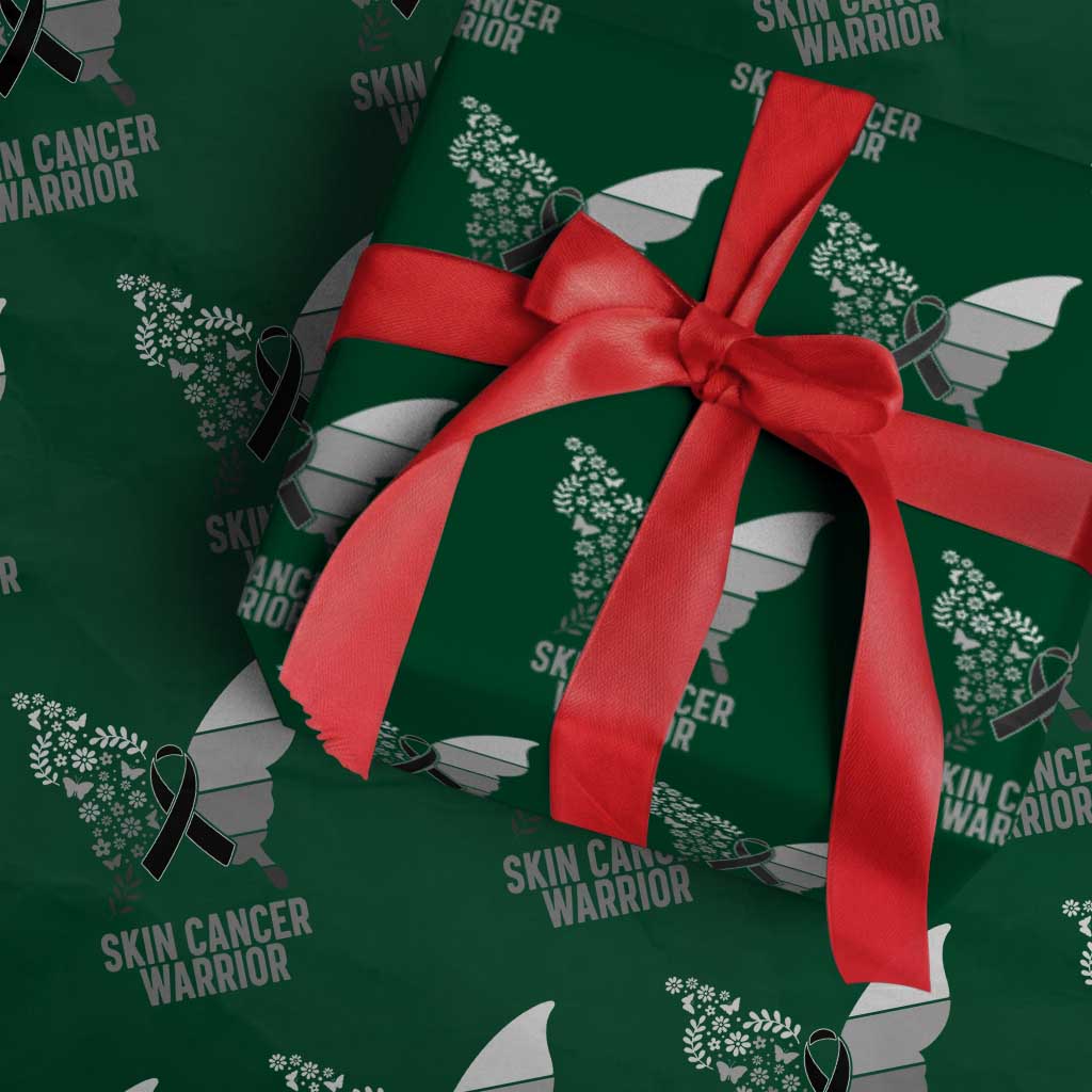 Floral Butterfly Melanoma Awarenes Wrapping Paper Roll Black Ribbon Warrior Support Gift TS12 Green Print Your Wear