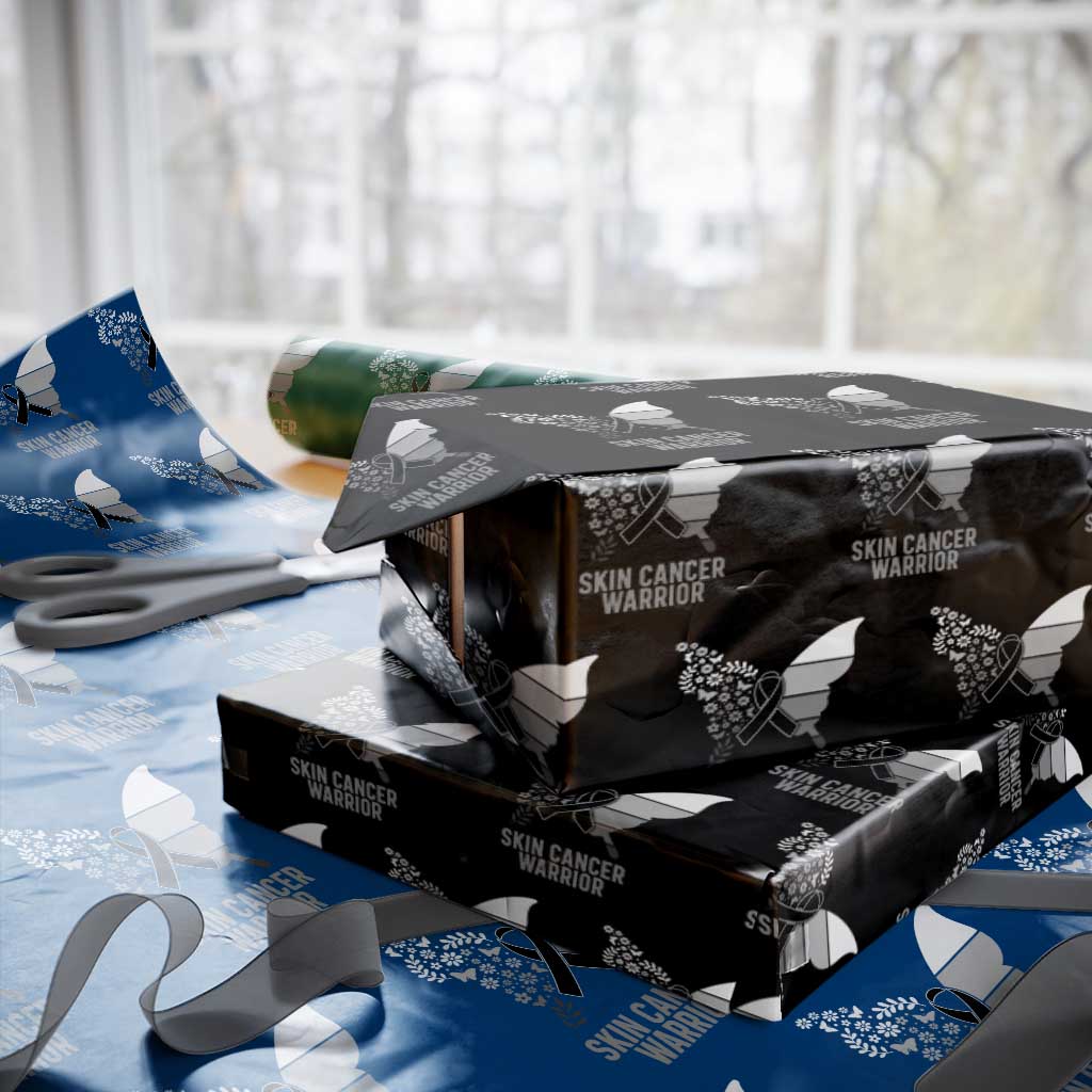 Floral Butterfly Melanoma Awarenes Wrapping Paper Roll Black Ribbon Warrior Support Gift TS12 Black Print Your Wear