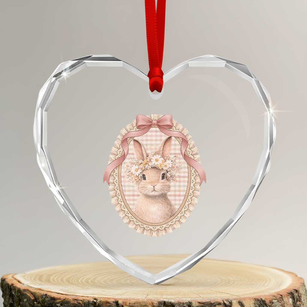 Floral Coquette Easter Bunny Vintage Thrifted Grandma Core Heart Crystal Glass Ornament TS11 Transparent Glass 3'' Heart Print Your Wear