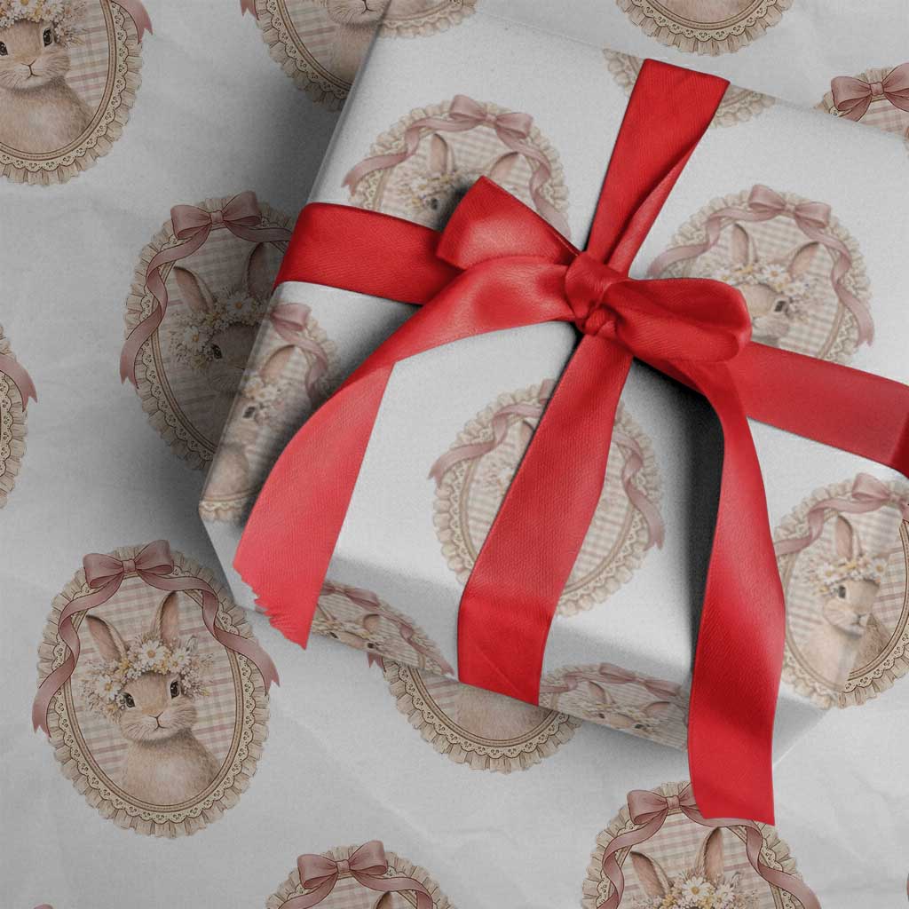Floral Coquette Easter Bunny Vintage Thrifted Grandma Core Wrapping Paper Roll TS11 White Print Your Wear