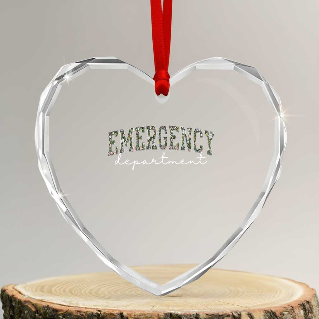 Floral Emergency Department Heart Crystal Glass Ornament ER Nurse Gift TS10 Transparent Glass 3'' Heart Print Your Wear