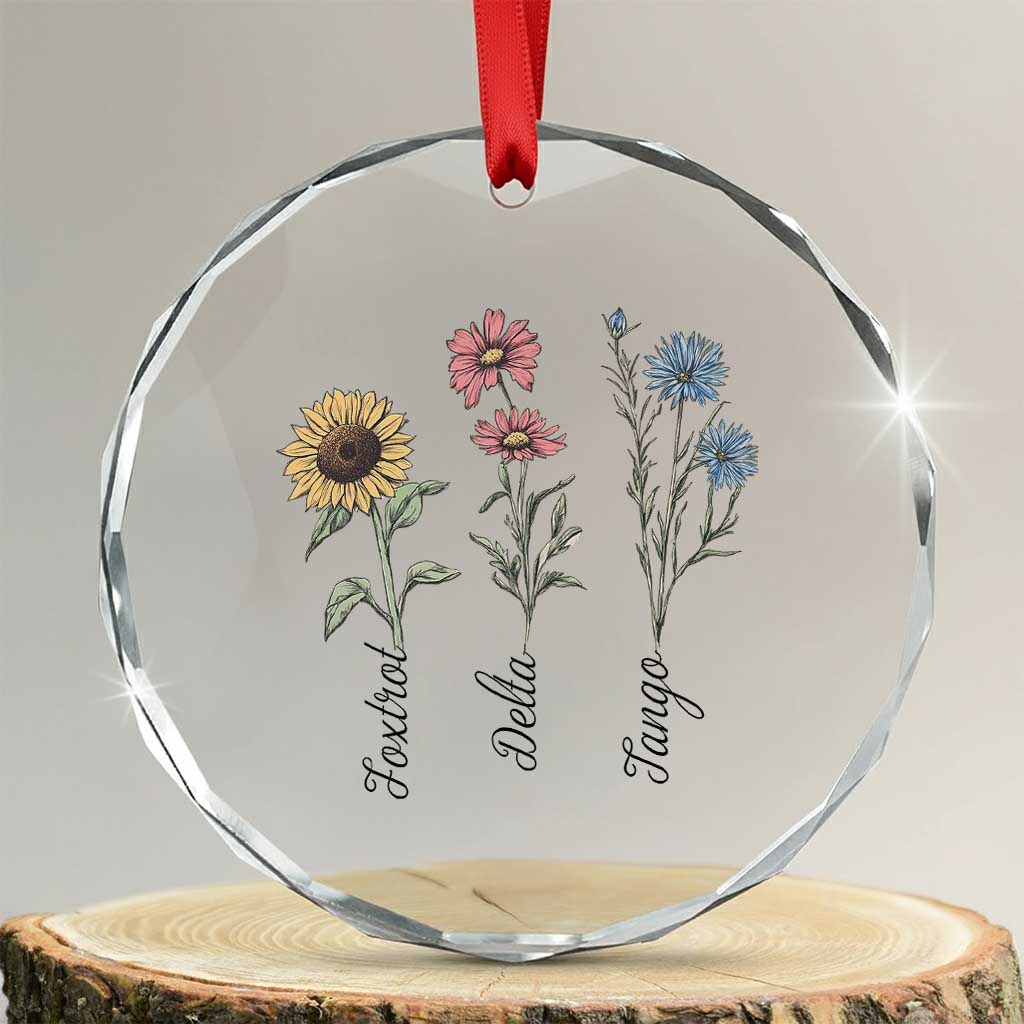 Floral FDT Foxtrot Delta Tango Crystal Glass Ornament Funny Offensive Retro TS02 Transparent Glass 3'' Circle Print Your Wear
