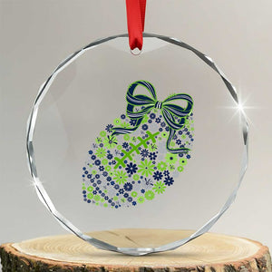 Floral Football With Bow Green And Blue Crystal Glass Ornament Game Day Sports Fan