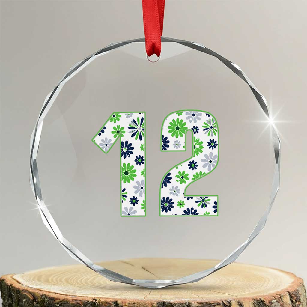 Floral Green Blue Game Day Crystal Glass Ornament Number 12 Sports Fan TS12 Transparent Glass 3'' Circle Print Your Wear