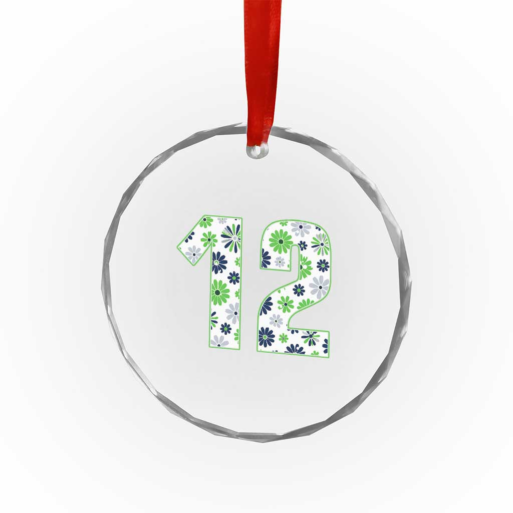 Floral Green Blue Game Day Crystal Glass Ornament Number 12 Sports Fan