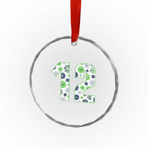 Floral Green Blue Game Day Crystal Glass Ornament Number 12 Sports Fan