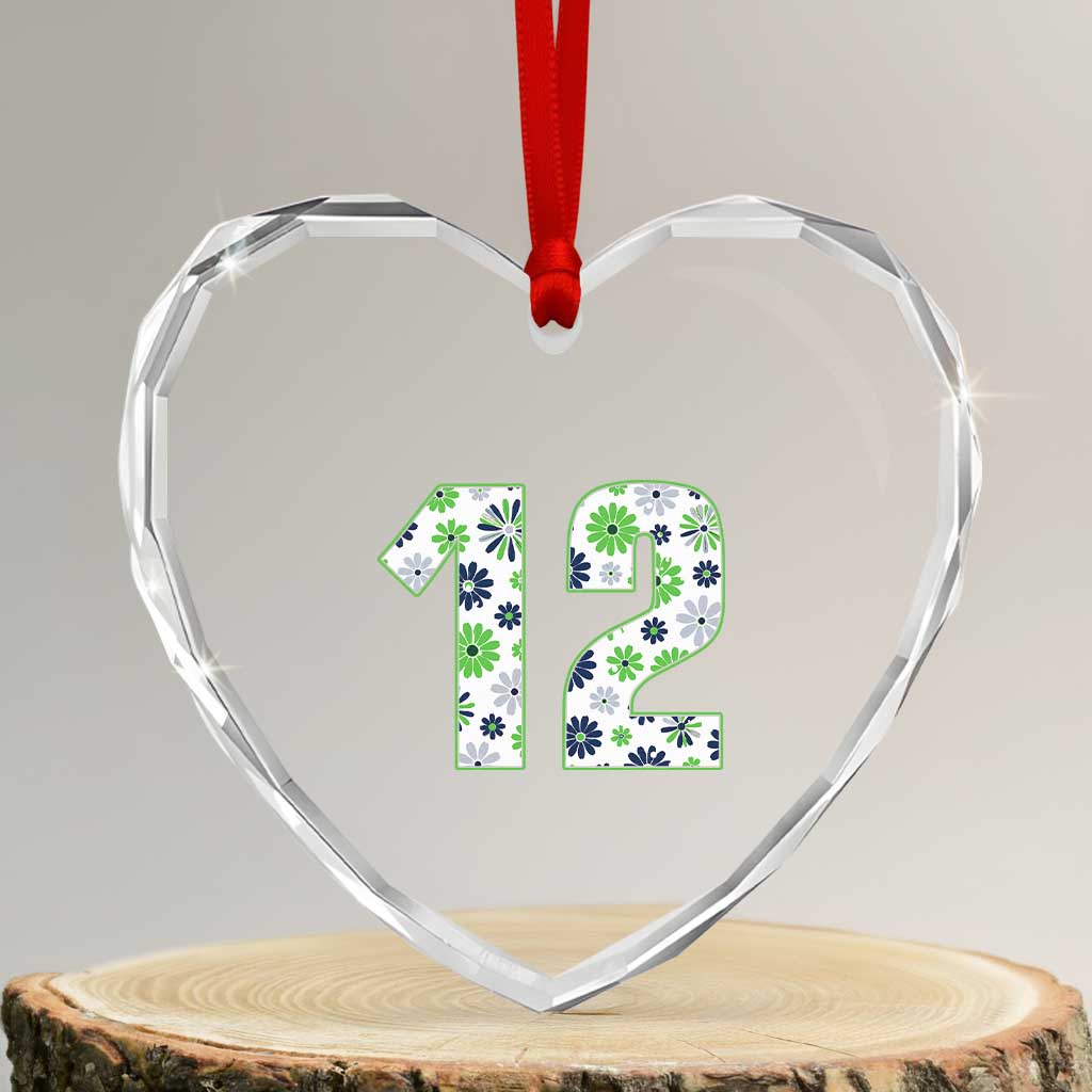 Floral Green Blue Game Day Heart Crystal Glass Ornament Number 12 Sports Fan TS12 Transparent Glass 3'' Heart Print Your Wear