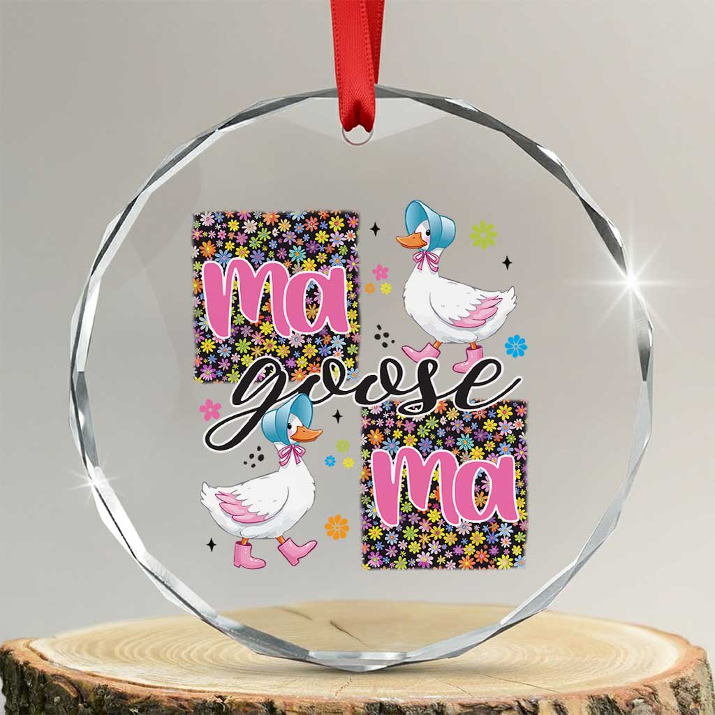 Floral Mama Goose Crystal Glass Ornament Coquette Vintage Aesthetic Geese Mom Mothers Day TS02 Transparent Glass 3'' Circle Print Your Wear