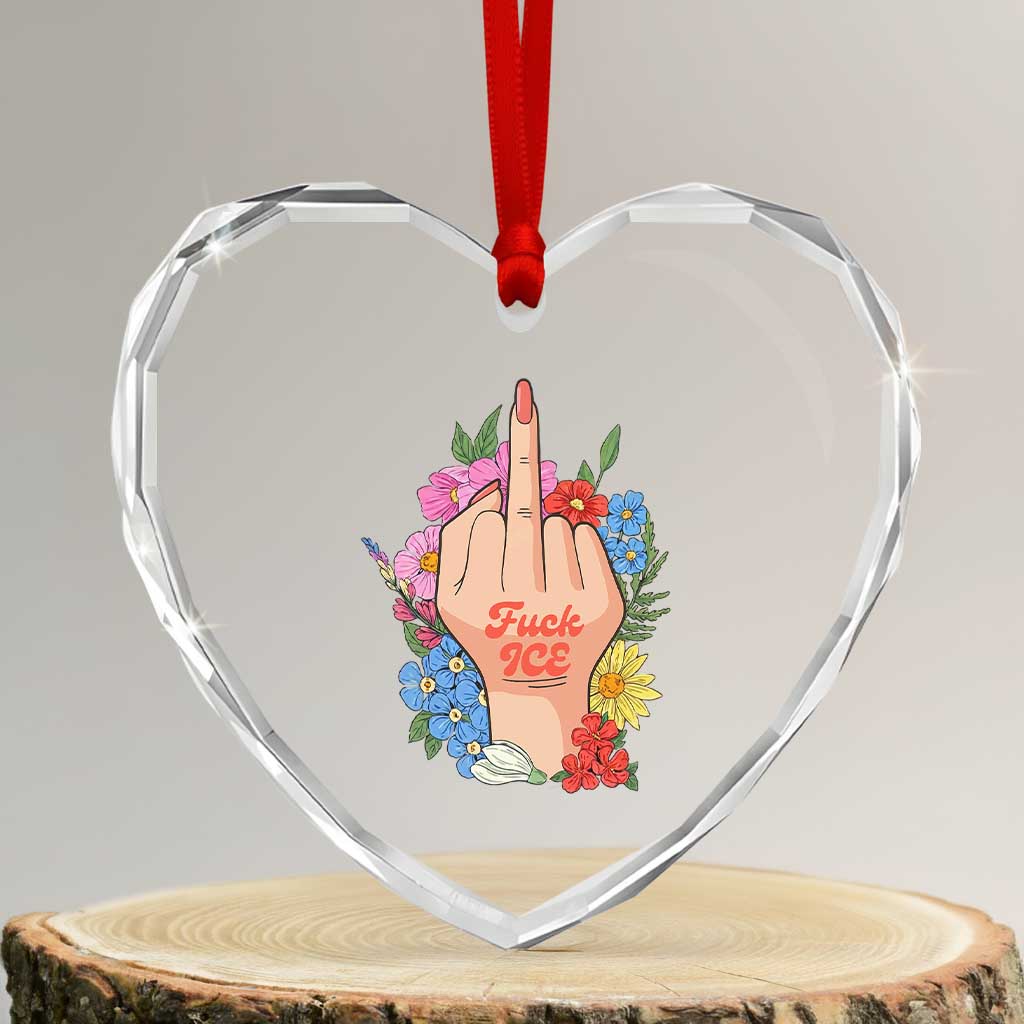 Floral Middle Finger F Ice Heart Crystal Glass Ornament TS02 Transparent Glass 3'' Heart Print Your Wear