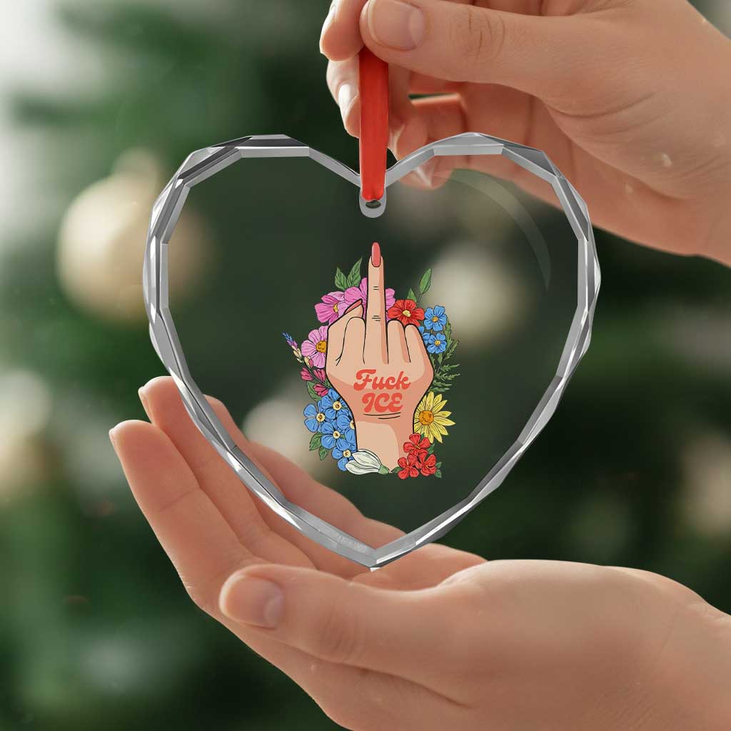 Floral Middle Finger F Ice Heart Crystal Glass Ornament TS02 Print Your Wear