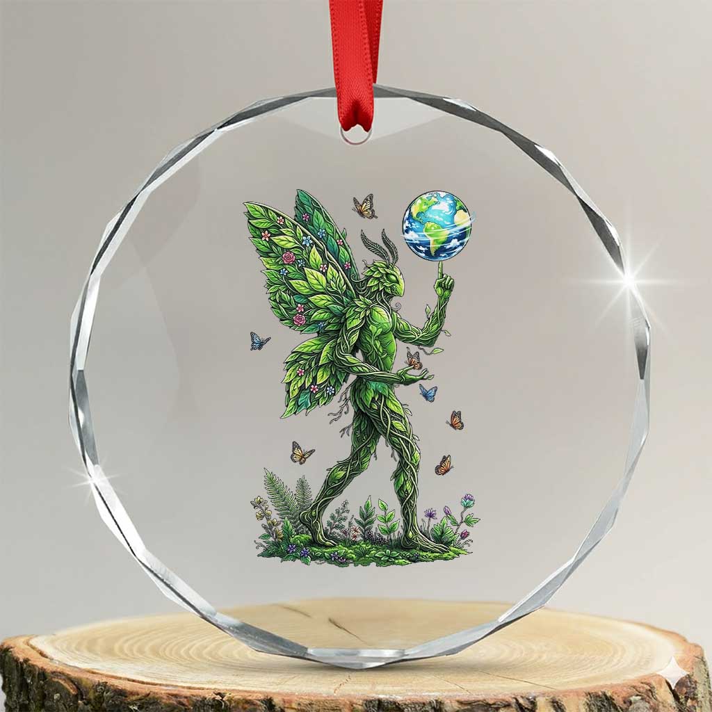 Floral Mothman With Earth Crystal Glass Ornament Cottagecore Nature Lover Cryptid TS12 Transparent Glass 3'' Circle Print Your Wear