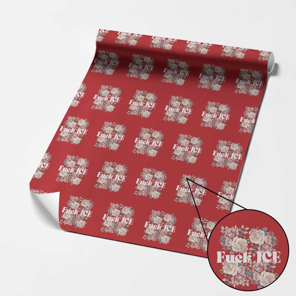 Floral Protest Against Ice Wrapping Paper Roll Justice and Freedom Political Resistance TS02 Red Print Your Wear