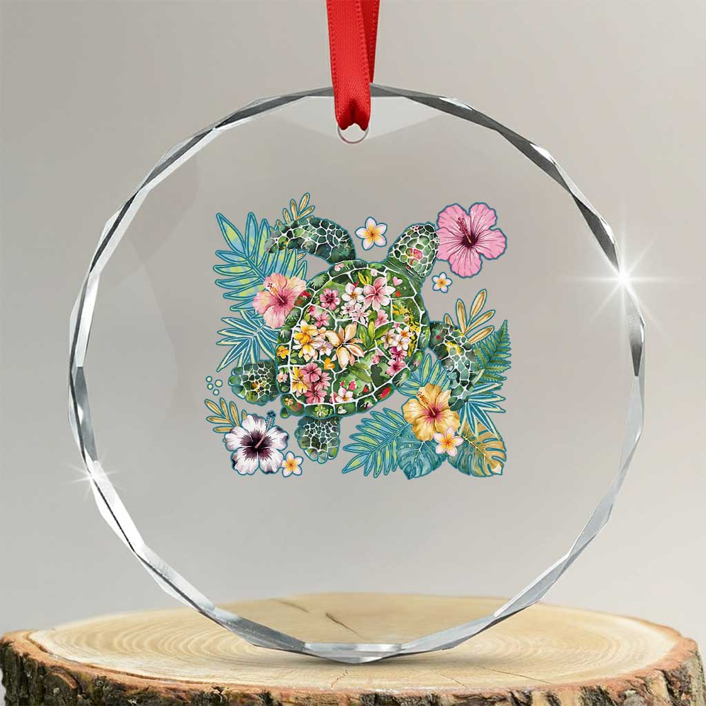 Floral Summer Turtle Crystal Glass Ornament Preppy Tropical Coastal Beach Graphic TS12 Transparent Glass 3'' Circle Print Your Wear