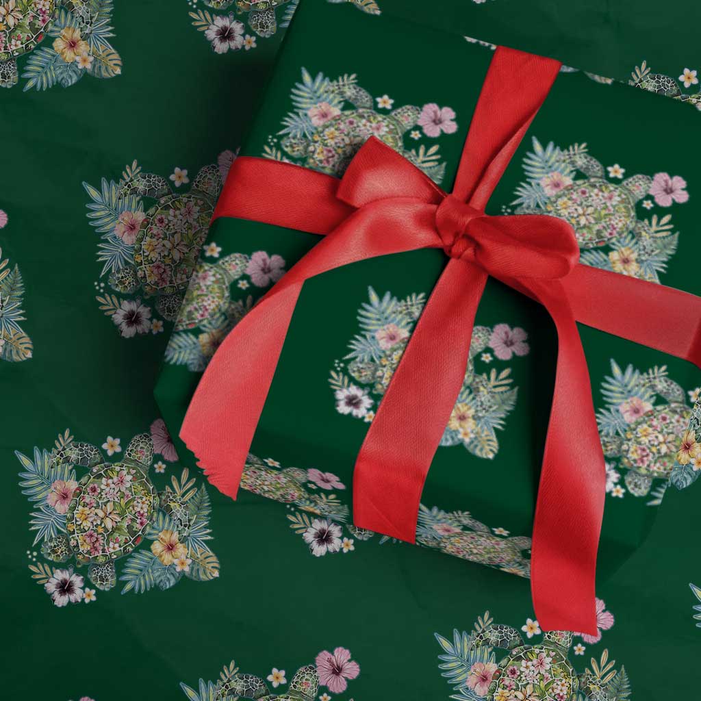 Floral Summer Turtle Wrapping Paper Roll Preppy Tropical Coastal Beach Graphic TS12 Green Print Your Wear